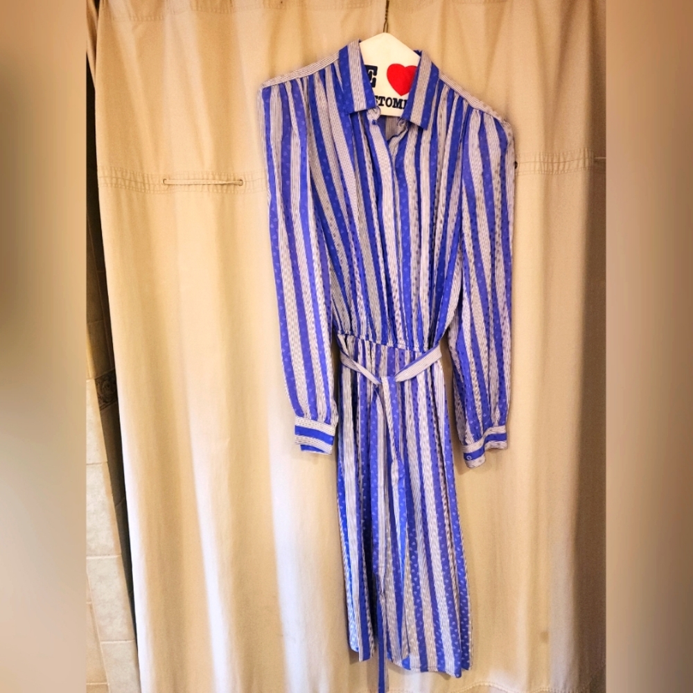 Women's Vintage e.a. Brown Silk Dress(blue & white) Size 10